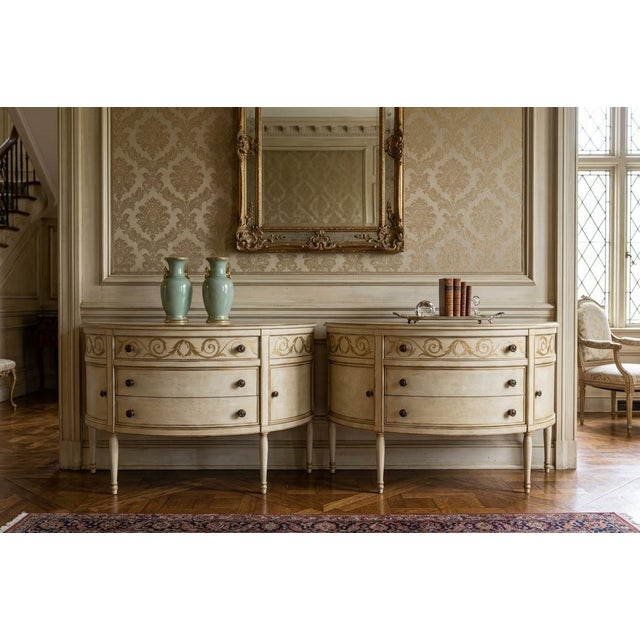 1990s Pair of Niermann Weeks Hand-Painted Neoclassical Sunburst Demilune Consoles For Sale - Image 12 of 12