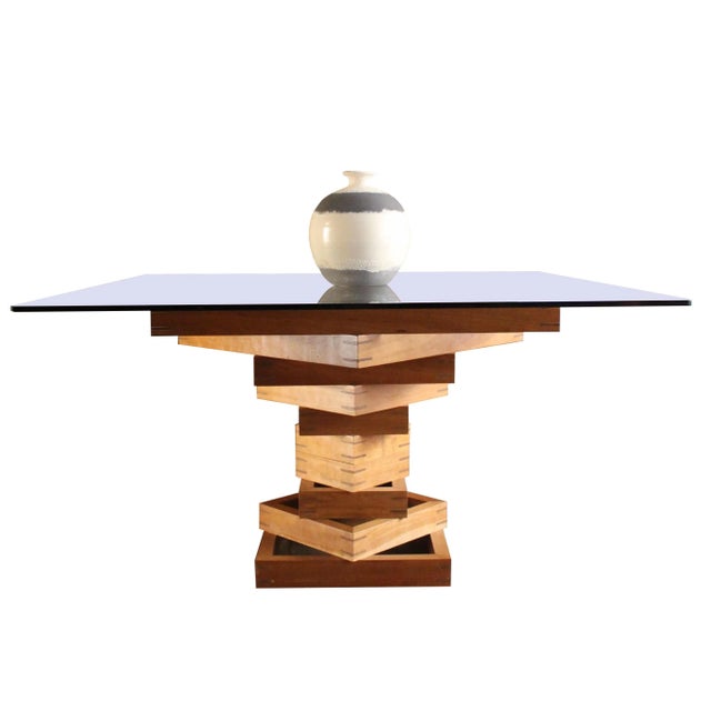 "CORINTO" table by Ferdinando Meccani for Meccani Arredamenti. Cherry table with American dark walnut inlays and glass...