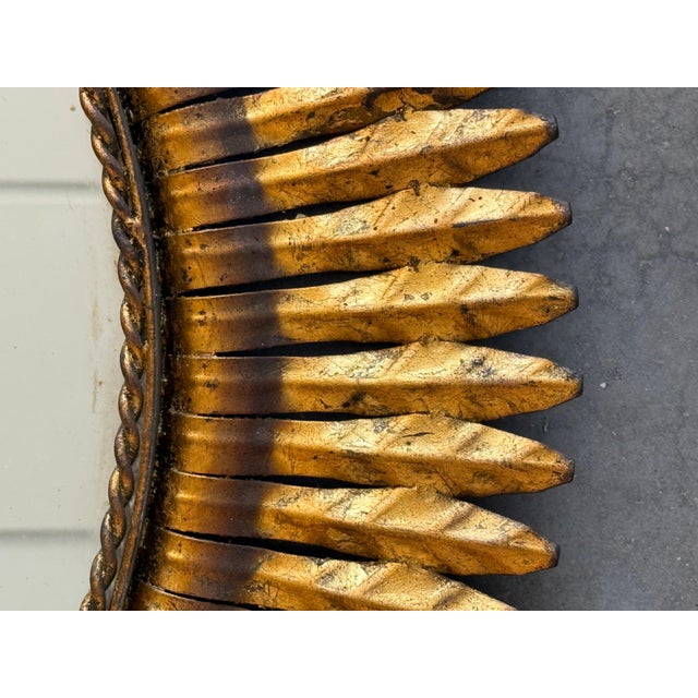 Mid 20th Century Large Spanish Gilt Metal Oval Sunburst Mirror 46´ For Sale - Image 6 of 6