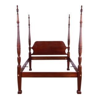 Councill Furniture Georgian Carved Mahogany Queen Size Poster Bed For Sale