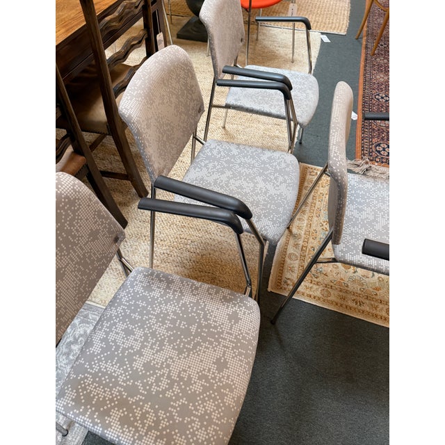 Hightower Modernist Stackable Damask Print Arm Chairs, Set of Four For Sale - Image 4 of 11