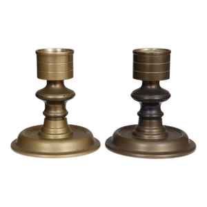 Turned Brass Chamber Stick Candle Holders, a Pair