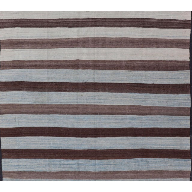 Early 21st Century Modern Hand Woven Kilim Rug by Keivan Woven Arts, Striped Design, 8'6 X 12'6 For Sale - Image 5 of 13
