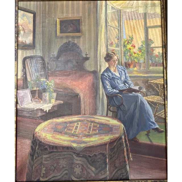Interior with Woman at Window, 1920s, Oil Painting on Canvas, Framed For Sale - Image 10 of 10