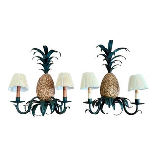 Vintage Curry & Company Pineapple Wall Sconces Lights - A Pair For Sale