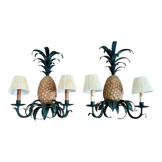 Vintage Curry & Company Pineapple Wall Sconces Lights - A Pair For Sale