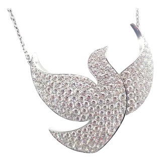 1990s Cartier Colombe De La Paix Dove of Peace Diamond White Gold Pendant Necklace For Sale