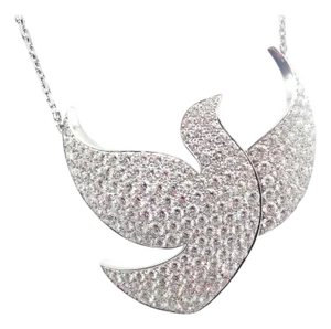 1990s Cartier Colombe De La Paix Dove of Peace Diamond White Gold Pendant Necklace