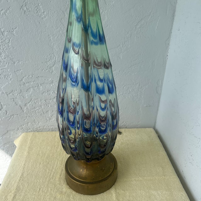 Murano Murano Vintage Blue Venetian Glass Drip Loop Lamp For Sale - Image 4 of 6