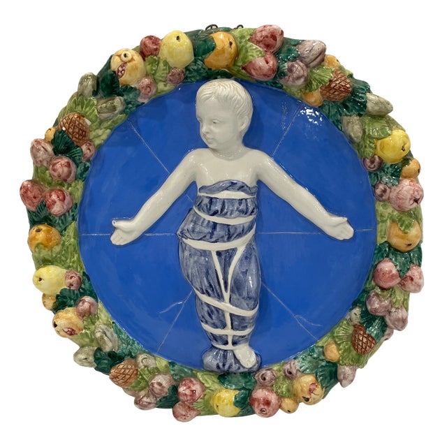 1950s Della Robbia Style Ceramic Medallion For Sale