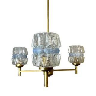 Mid-Century Modern Three-Light Wood and Glass Chandelier, 1960s For Sale