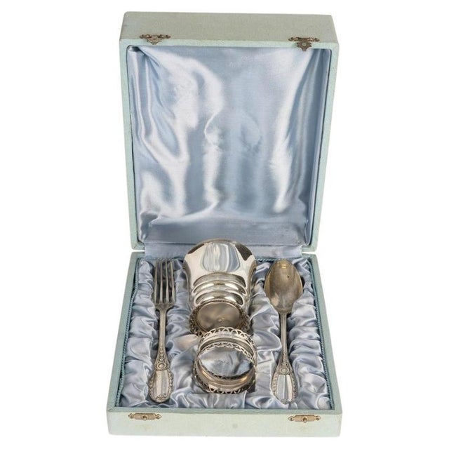 Silver-Plated Metal Christening Set, 1900s, Set of 5 For Sale - Image 9 of 9