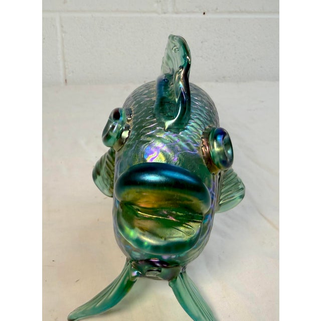 Vintage Hand Blown David Tate Studio Glass Iridescent Green Gold Fish Sculpture For Sale - Image 14 of 15