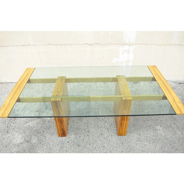 Mid-Century Modern Late 20th Century Kagan Lacquered Rosewood and Brass Cantilever Glass Top Extension Dining Table For Sale - Image 3 of 18