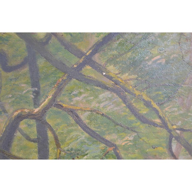French School of the 20th Century “Landscape at the Pond” Oil on Canvas For Sale - Image 11 of 12