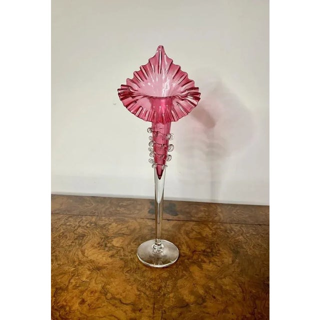 Large Antique Victorian Cranberry Glass Jack in the Pulpit Vases, 1880, Set of 2 For Sale - Image 6 of 7