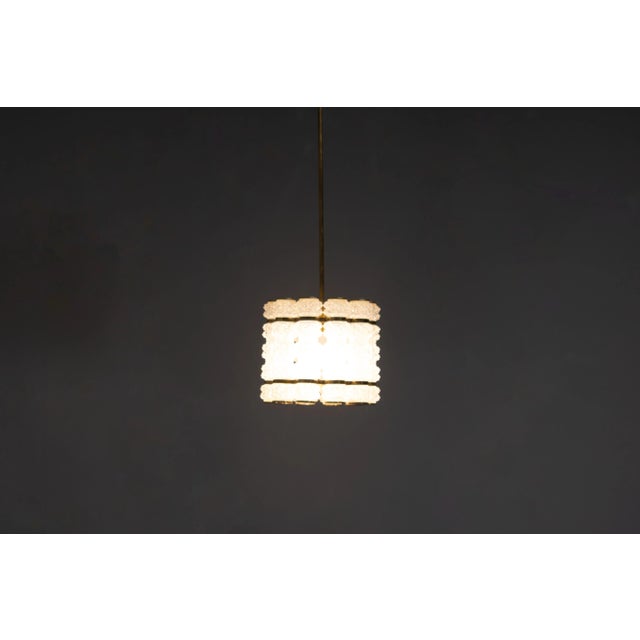 Crystal and Brass Pendant by Tyringe Art Crafts. Ice cream produced by Orrefors. Rewired. Sweden circa 1960. Up to 250V...