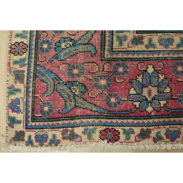 Tabriz Rug 9’7” X 12’7” Pink Wool Vintage Distressed Hand-Knotted Carpet For Sale - Image 12 of 15
