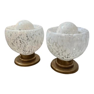 Two 1970s Mid-Century Modern Murano Glass and Brass Big Table Lamps by Mazzega For Sale