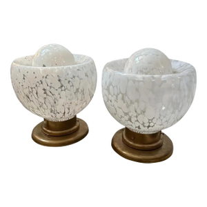 Two 1970s Mid-Century Modern Murano Glass and Brass Big Table Lamps by Mazzega