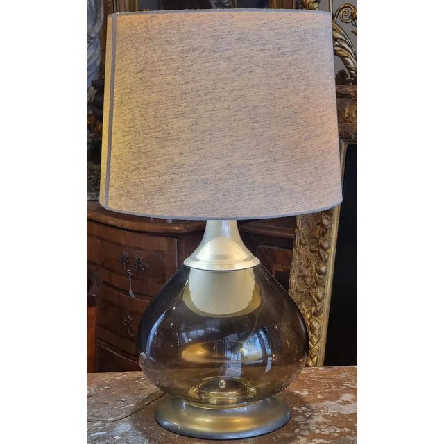 Large Table Lamp in Smoked Glass and Silvered Metal, 1970 For Sale - Image 6 of 11