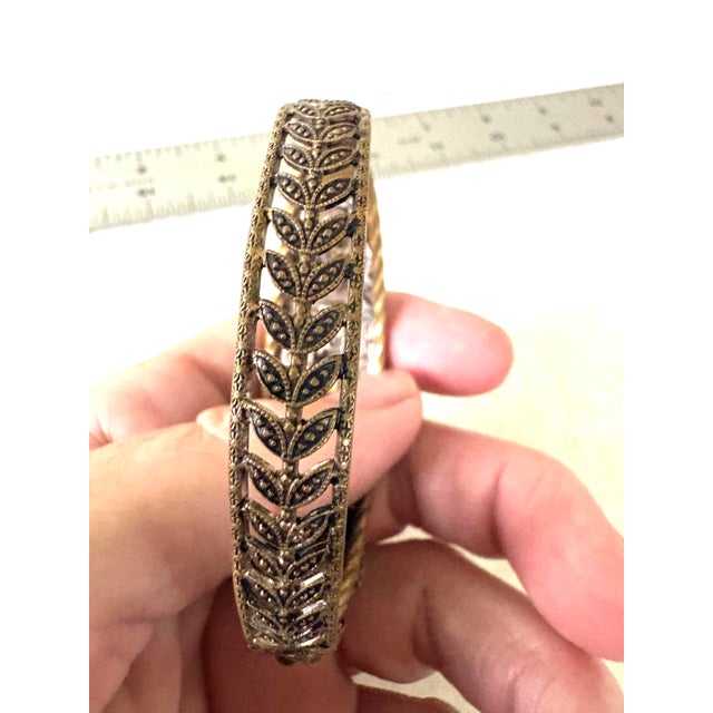 Early 20th Century French Art, Deco, Brass, and Rhinestone Bengal Bracelet W/ Hinged Clasp For Sale - Image 5 of 5