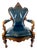 Antique French Armchair in Walnut and Blue Leather, 1890s For Sale