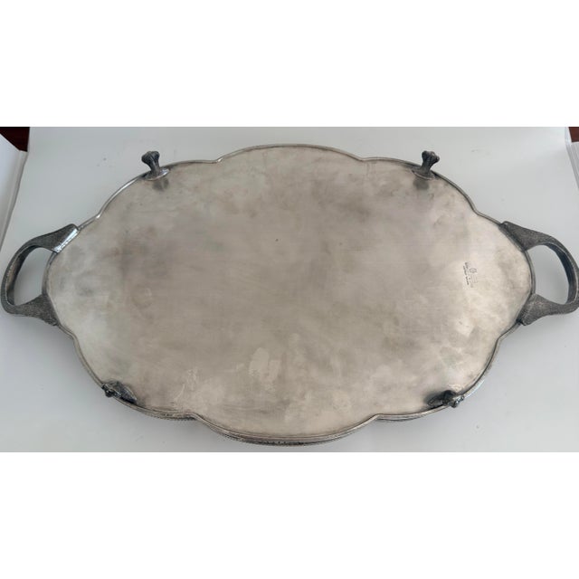 Metal Large English Sheffield Silver Footed Gallery Tray - Engraved For Sale - Image 7 of 12