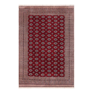 1980s Tribal Bokhara Red/Taupe Hand Knotted Wool Rug For Sale