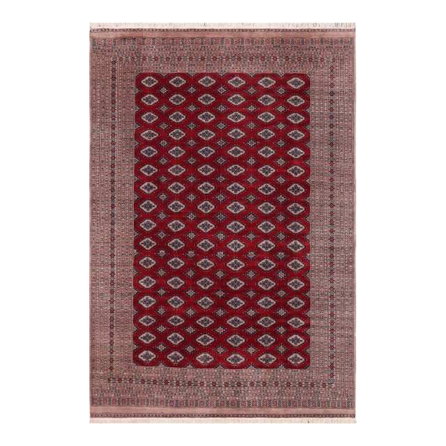 1980s Tribal Bokhara Red/Taupe Hand Knotted Wool Rug For Sale