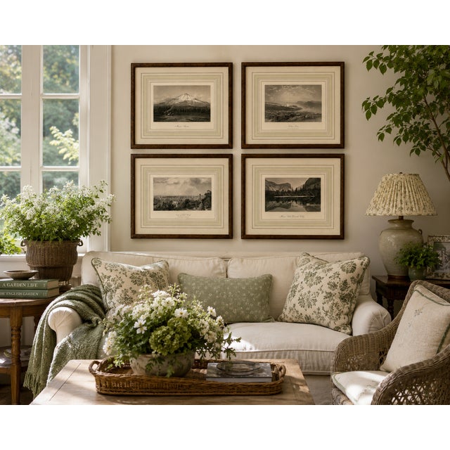 Set of four original steel engravings from Picturesque America, 1872. Displaying iconic American scenes of Mount Shasta,...