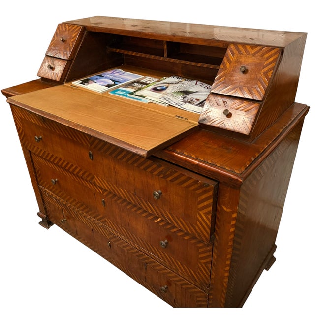 18c Style Italian Marquetry Inlaid Secretary Desk For Sale - Image 9 of 10