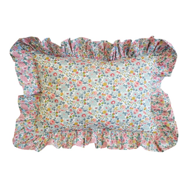 Ruffle Cushion Made With Liberty Fabric Betsy Grey & Betsy Candy Floss For Sale