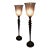 Spiral Cut Bronze Toned Torchiere Buffet Lamps With Tiger Striped Amber Glass Shades - A Pair For Sale