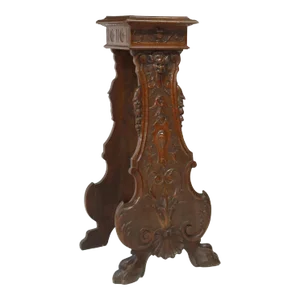 Late 1800's Antique Hall Italian Renaissance Revival Walnut Pedestal / Stand
