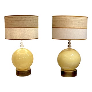 Yellow Sphere Lamps, 1970s, Set of 2 For Sale