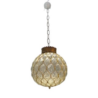 Murano Glass and Brass Caged Pendant Light, Italy, 1960s For Sale