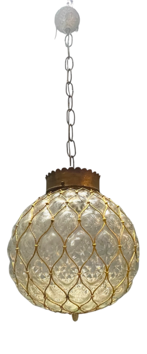 Murano Glass and Brass Caged Pendant Light, Italy, 1960s