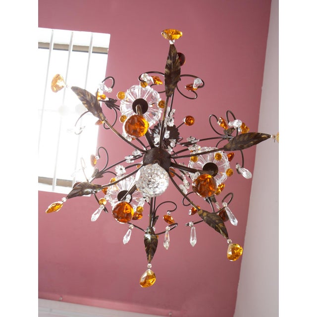 Vintage Italian Amber Glass Cage Chandelier For Sale - Image 3 of 11
