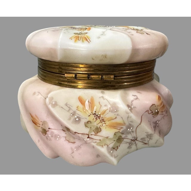 Antique Victorian Signed Wavecrest Floral Decorated Art Glass Dresser Box For Sale - Image 10 of 12