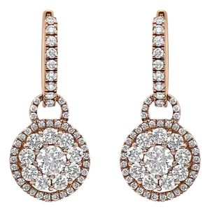 18K Rose Gold 1 1/2 Cttw Round Shaped Diamond Composite Drop and Dangle Leverback Earrings (F-G Colo