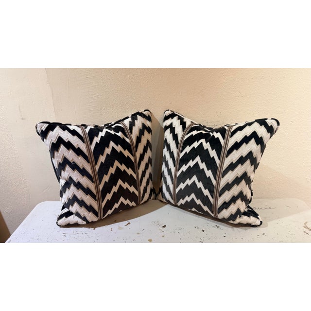 2 Pillow Pair Schumacher Florentine Velvet in Black 19" For Sale - Image 9 of 13