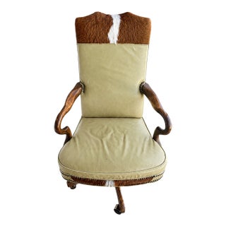 Old Hickory Tannery Brown Leather Adjustable Executive Office Chair For Sale
