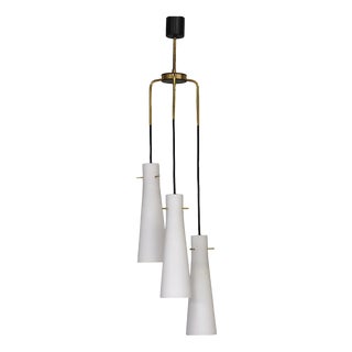 Pendant Light with Opaline Glass Shades and Brass from Stilnovo, Italy, 1950s For Sale
