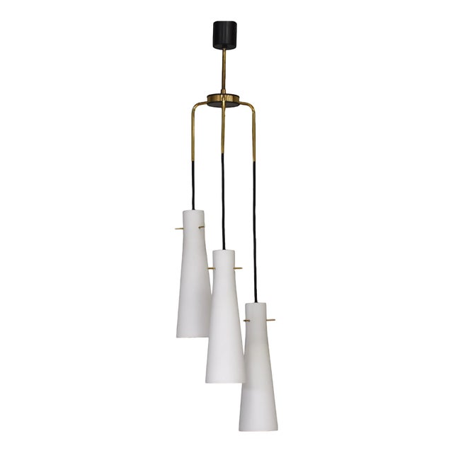 Pendant Light with Opaline Glass Shades and Brass from Stilnovo, Italy, 1950s For Sale
