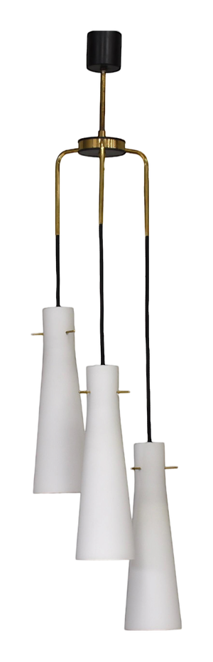 Pendant Light with Opaline Glass Shades and Brass from Stilnovo, Italy, 1950s
