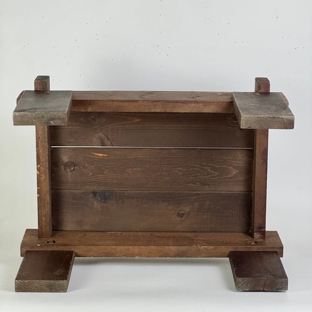Wood Small Vintage Folk Art Primitive Hand Made Wooden Low Table With Japanese Inspiration For Sale - Image 7 of 10