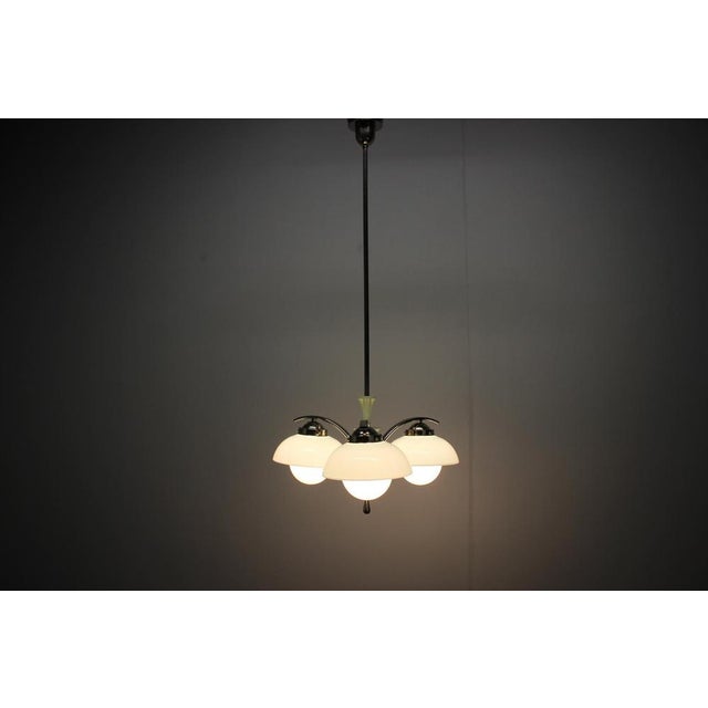 Green Art Deco Mint Glass and Chrome Chandelier, Former Czechoslovakia, 1930s For Sale - Image 8 of 14