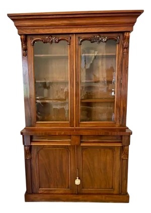 Antique Victorian Figured Mahogany Bookcase, 1860