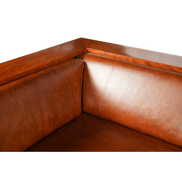 Animal Skin Craftsman Cubic Panel Side Sofa - Chestnut Brown Leather For Sale - Image 7 of 7